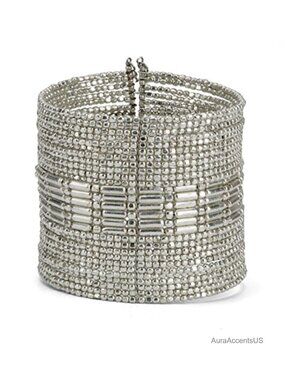 Silver Beaded Metal Cuff Bangle Bracelet for Women Gift Boxed